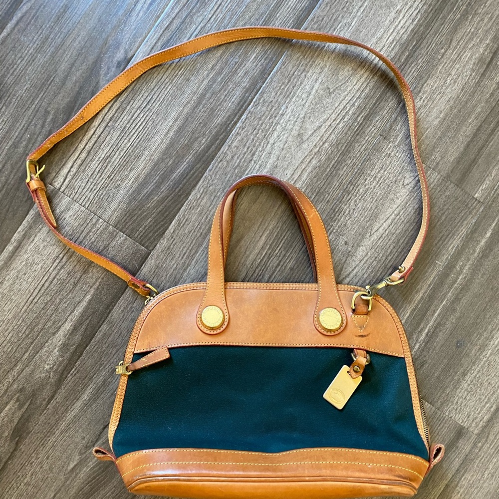 Vintage Dooney Bourke Leather Crossbody Tan and Dark Green Cabriolet